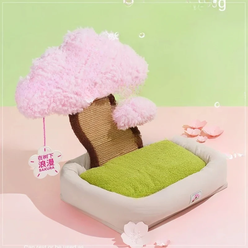 Cherry Blossom Tree Cat Nest Sleeping Cat Scratch Board Warm Cat Bed Warm in Winter Cute and Bite Resistant  Pet Bed