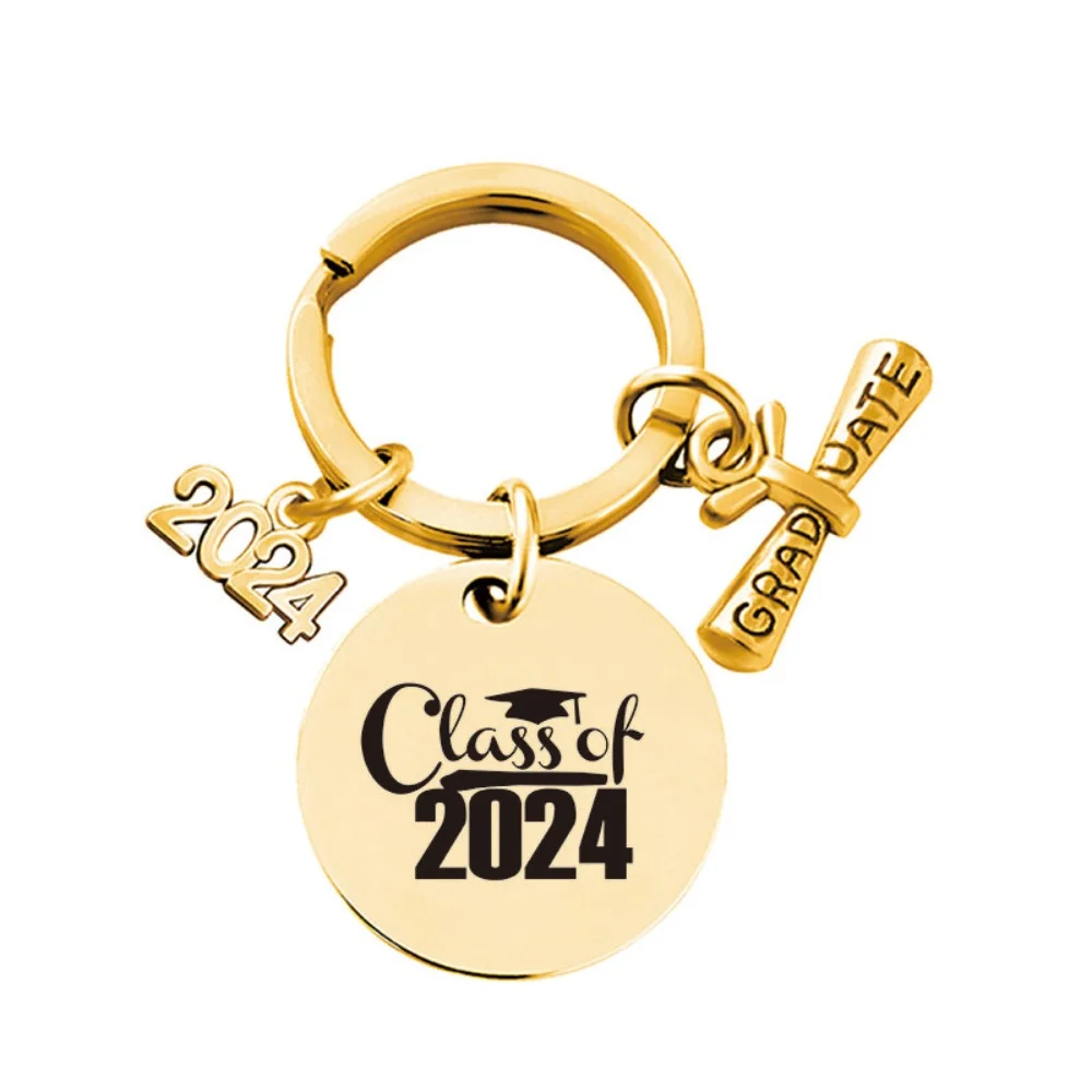 Engraved Graduation Keychain Fashion Stainless Steel Commemoration Trinket Key Chain New 2024 Graduation Cap Pendant Student