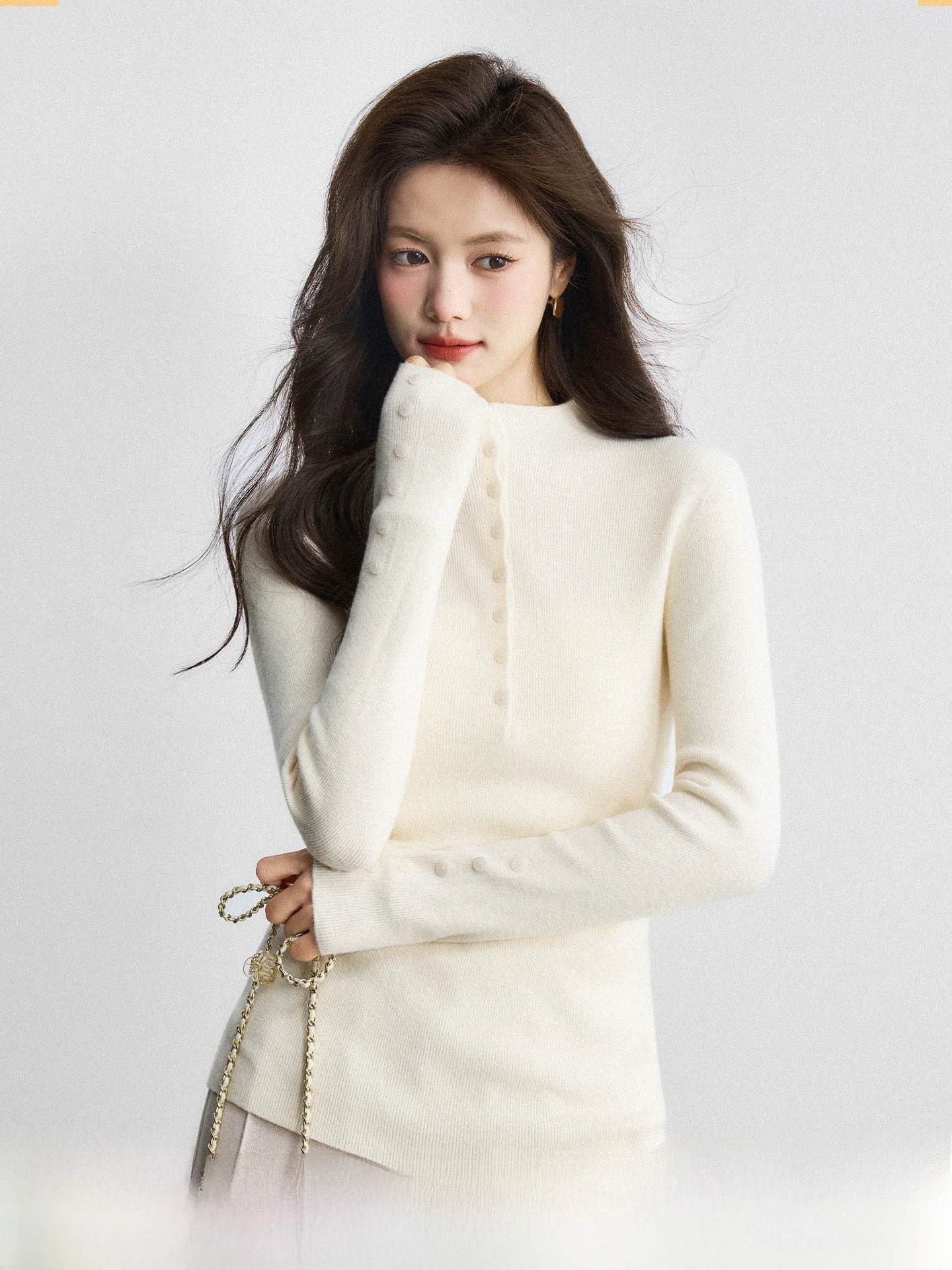 

Мягкая шерстяная вязаная базовая кофта для женщин: модный уютный топ на пуговицах из смесового полиэстера с длинным рукавом, повседневная модель