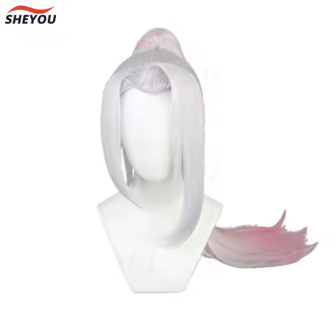 Yasuo Cosplay Wig Game LOL Spirit Blossom Long Silver Pink Ponytail Heat Resistant Synthetic Hair Anime Wigs + Free Wig Cap