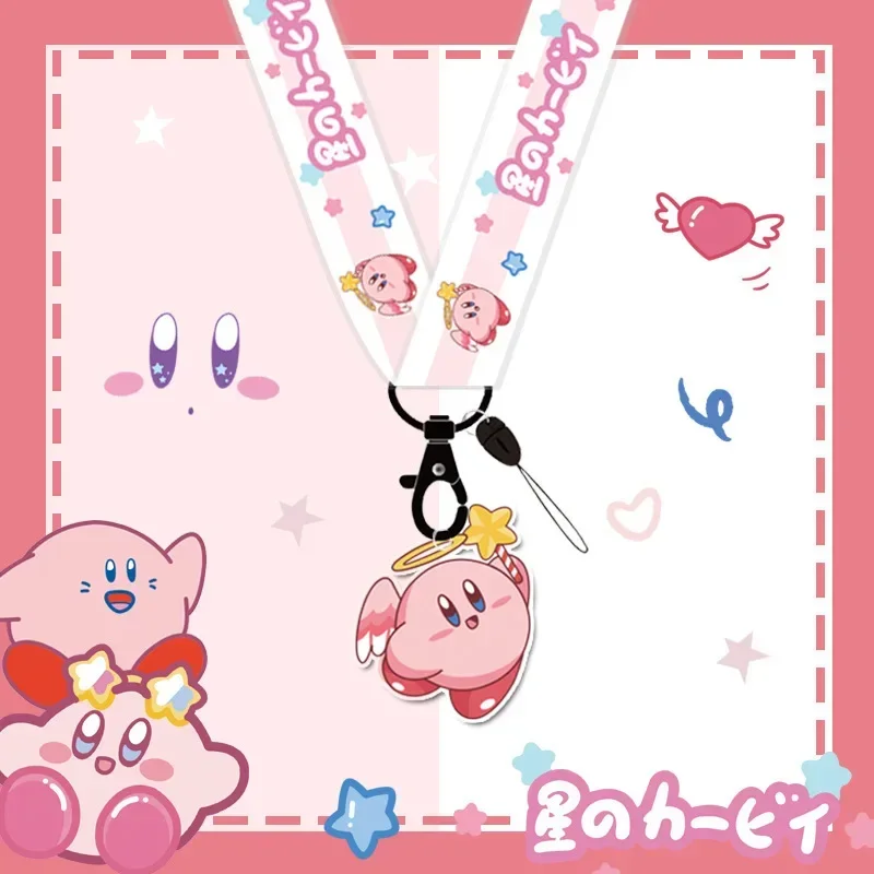 Kirby Card Holder Lanyard Cute Anime Phone Strap Student Supplies Cards Protection Anti-loss Protective Cover Gift for Girls Kid