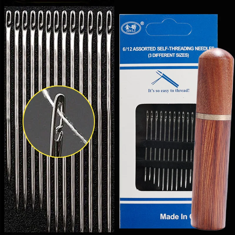 Easy-Use Elder's Side Opening Big Holes Sewing Needles 12pc/set Stainless Steel Needle for Sewing Household DIY Threading Tools