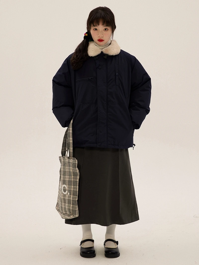 

North Mountain 22AW Women's Thiened Cotton Jaet Collar Splicing Casual Loose Outerwear Versatile Cotton Coat