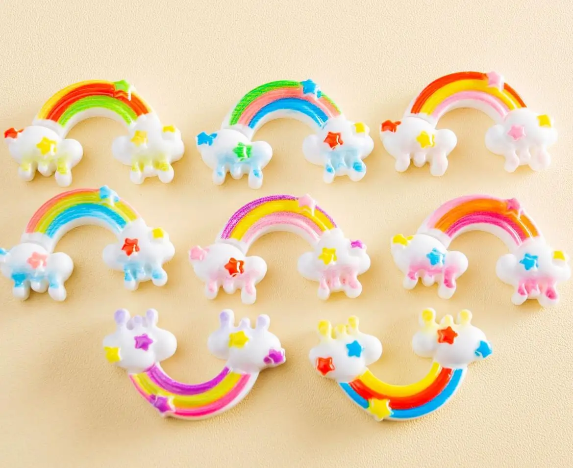 

100pcs Resin Flatback Rainbow Clouds Stars Cabochons Embellishments for Scrapbooking Crafts DIY Hair Bows Centers Accessories