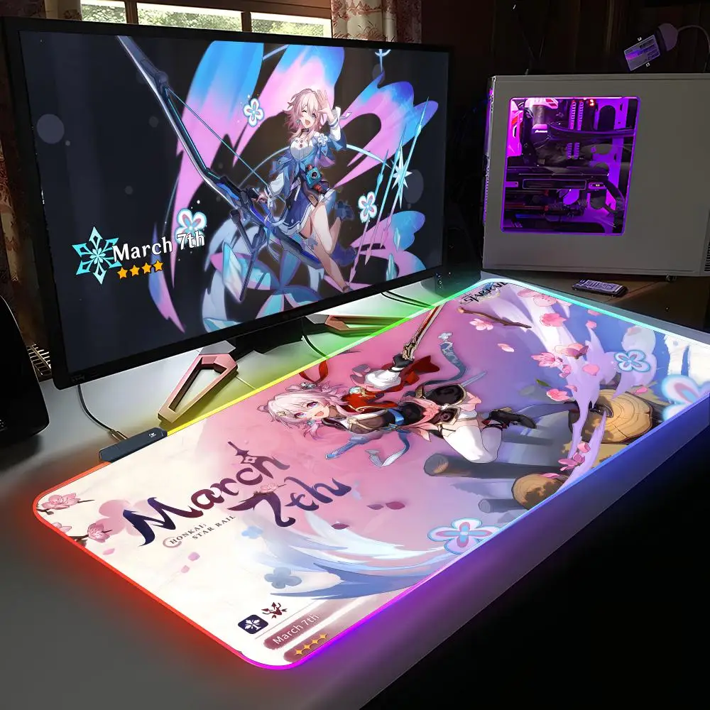 

Honkai Star Rail March Mouse Pad RGB Rubber Computer Laptop Official Game Colored esports Aesthetic Pretty Fashion Luxury Mat