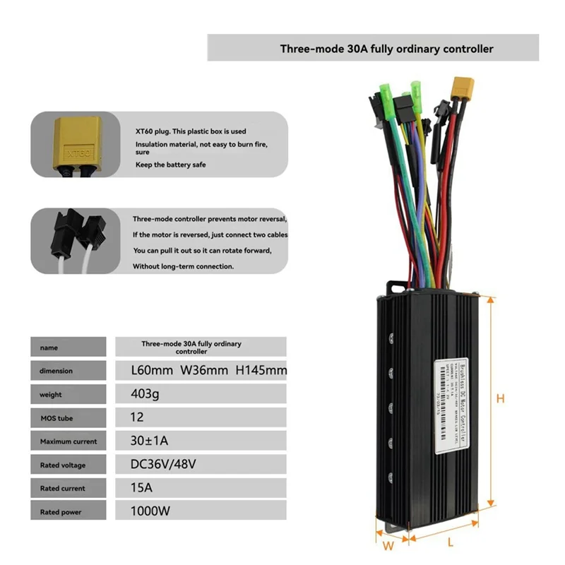 

AAAEL-24V 36V 48V 30A Brushless Controller T5S Meter LCD Display+130X Throttle Kit For Electric Scooter E-Bike Repair Kit