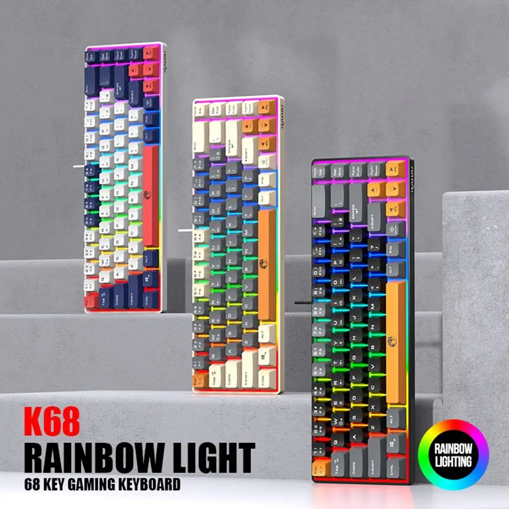 

New 68 Keys RAIKU K68 Keyboard Blue Switch Thai Keys Gaming Mechanical Keyboard Luminous Backlight Wired Keyboard Office