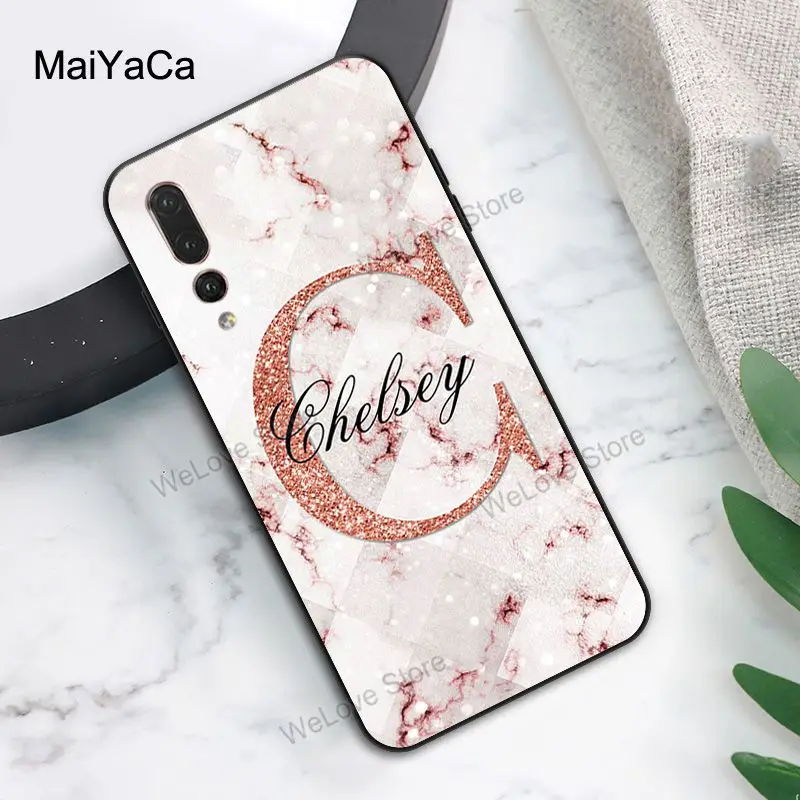 Glitter Rose Gold Marble Custom Name Initials Case For Huawei P20 P30 Pro P40 P10 Lite Mate 30 20 10 Lite P Smart 2019 Z