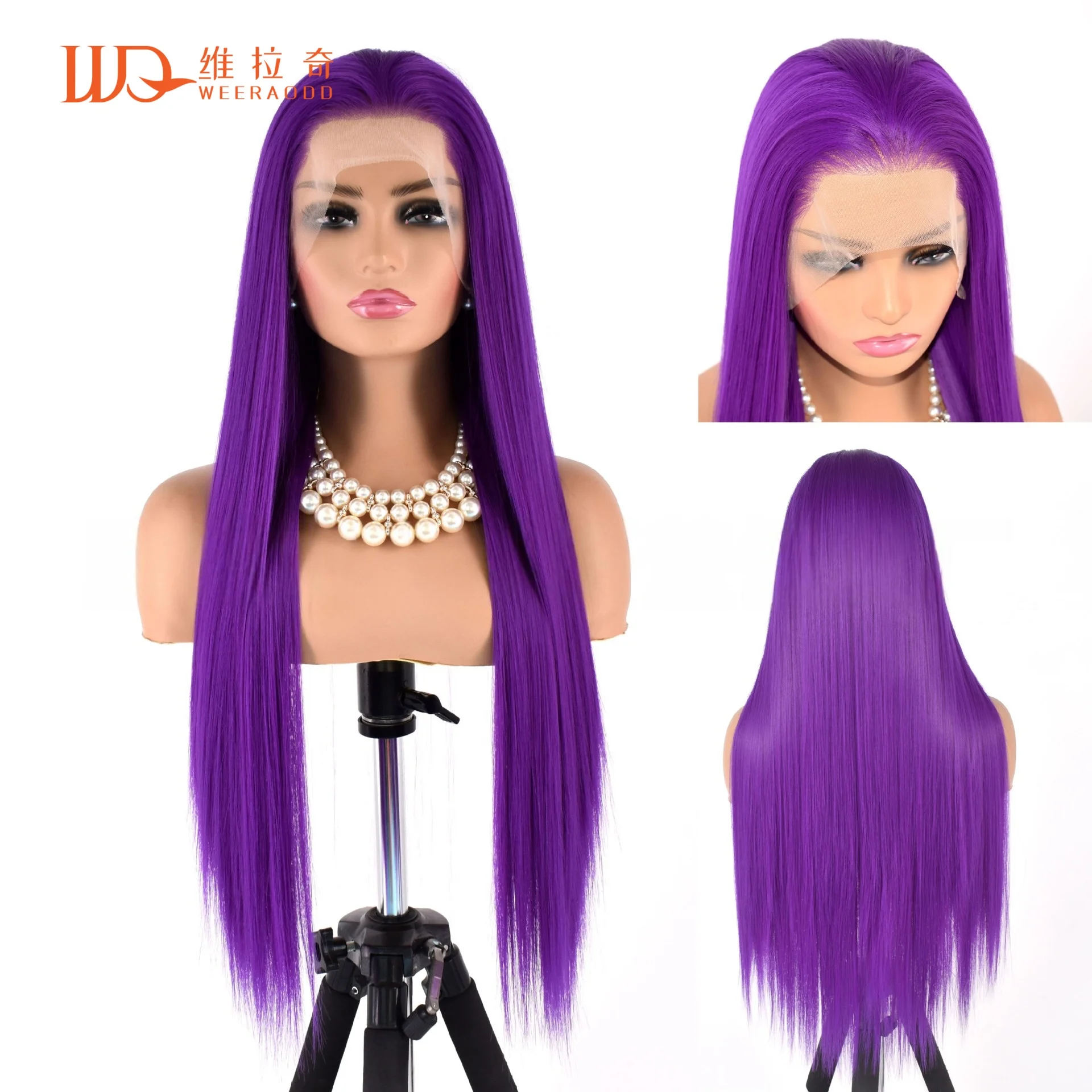 Фото Ярко-фиолетовые синтетические парики с кружевной передней частью 13x4 для женщин, 26 дюймов, длинные, прямые, с свободной линией роста волос, 150% плотность, без клея, полуручной работы