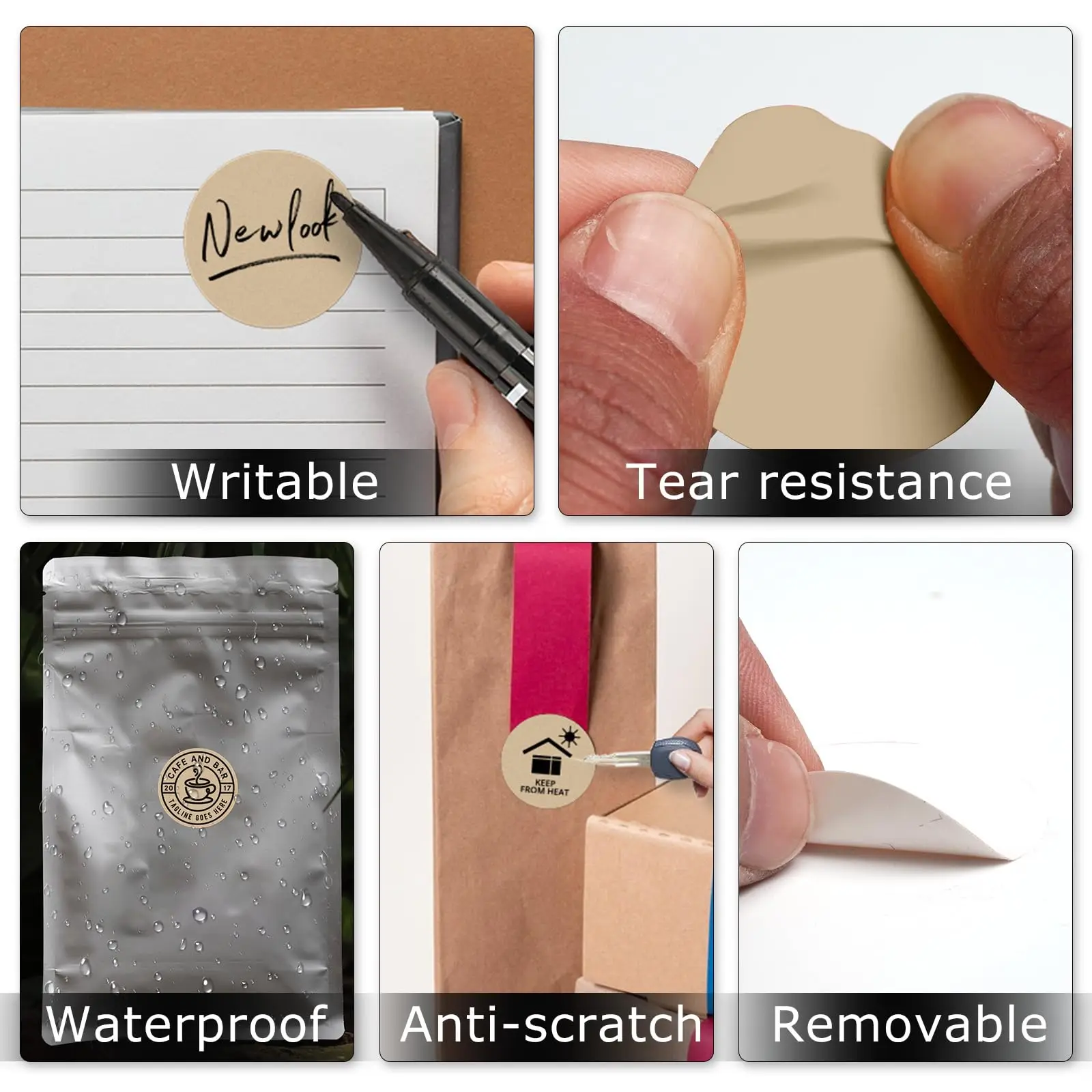 Étiquettes autocollantes bouclées manuscrites auto-adhésives – Feuilles de papier thermique marron et bleu, étiquettes rondes de 2 pouces pour bocaux, bouteilles