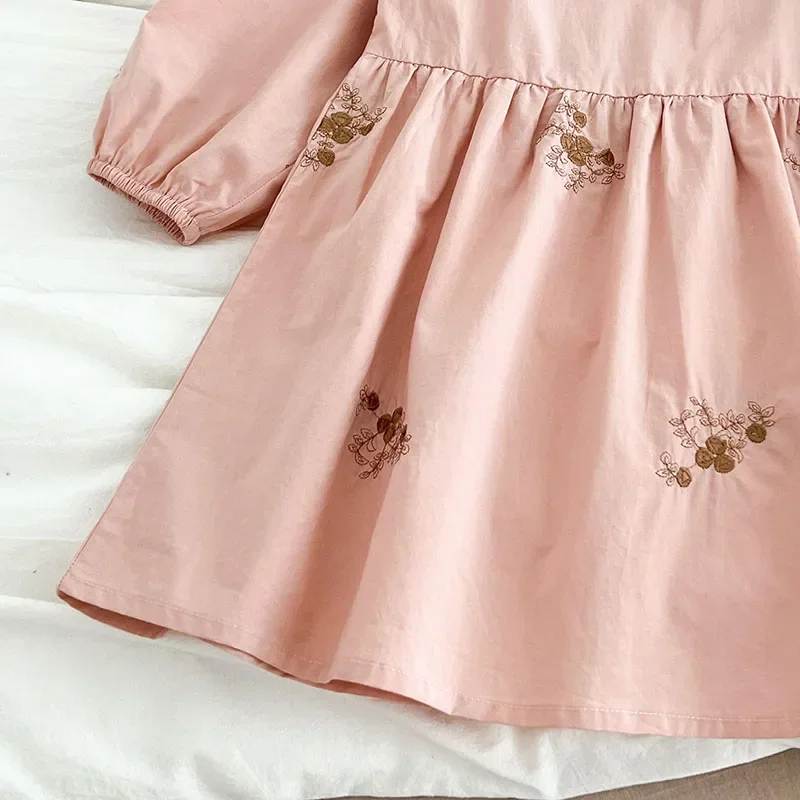 2025 New Spring Girl Party Dress Baby Girl Romper Long Sleeved Cotton Flower Embroidery Kids Princess Dresses Sister Clothes