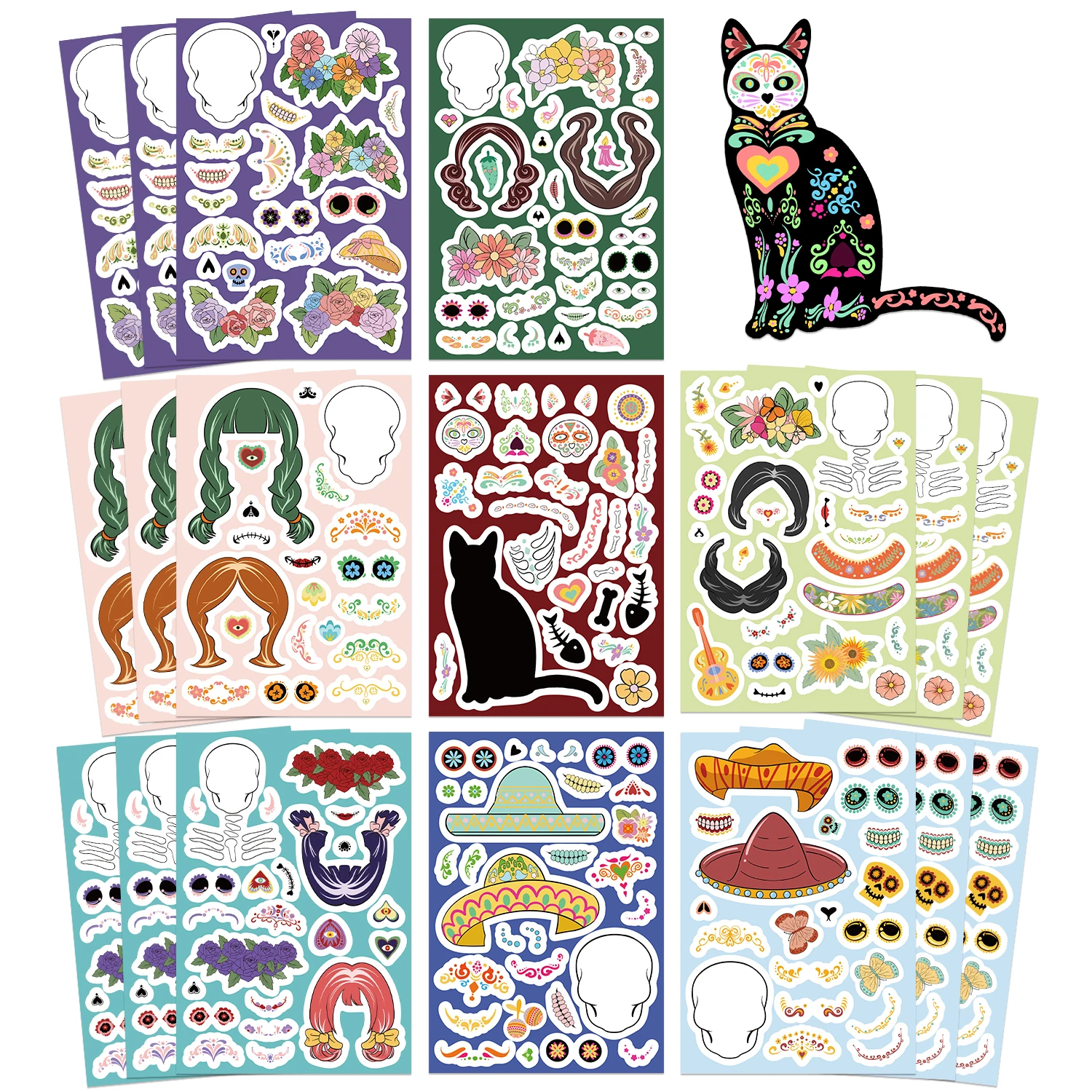 8/16/24 pçs méxico dia dos mortos adesivo bonito decoração colagem graffiti diy manual caso de telefone portátil adesivos à prova dwaterproof água