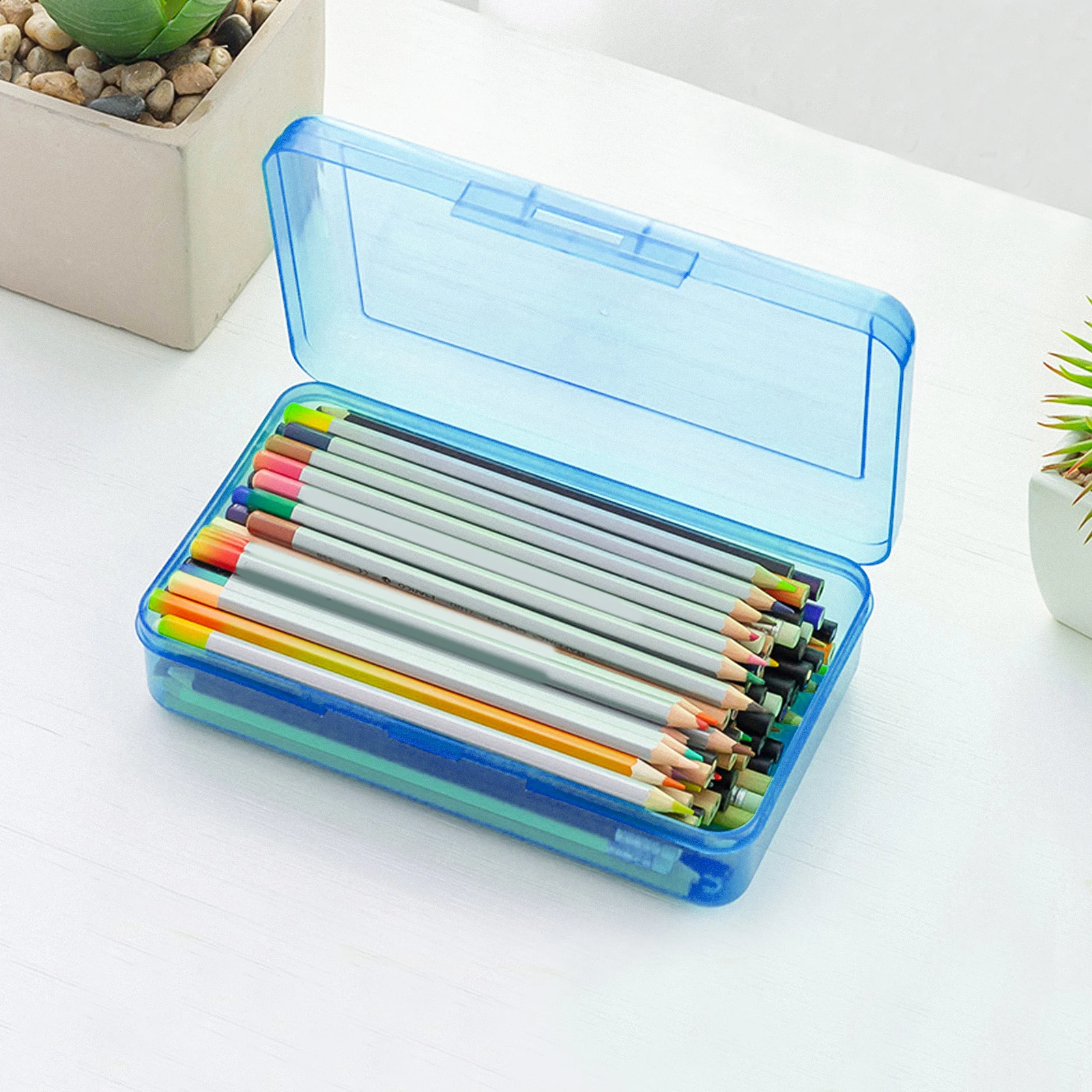 

1Pcs Premium Plastic Pencil Case Roomy Stationery Box for Pens Crayons Erasers Sharpeners Student School Storage Solution