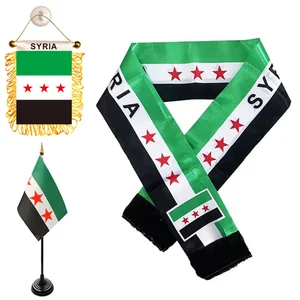 Bendera Gantung Kecil Suriah Bendera Meja Kantor Rumbai Dua Sisi Republik Arab Suriah Spanduk Bintang Tiga Suriah Dekorasi Rumah 12 bendera meja penjualan terbaik - №