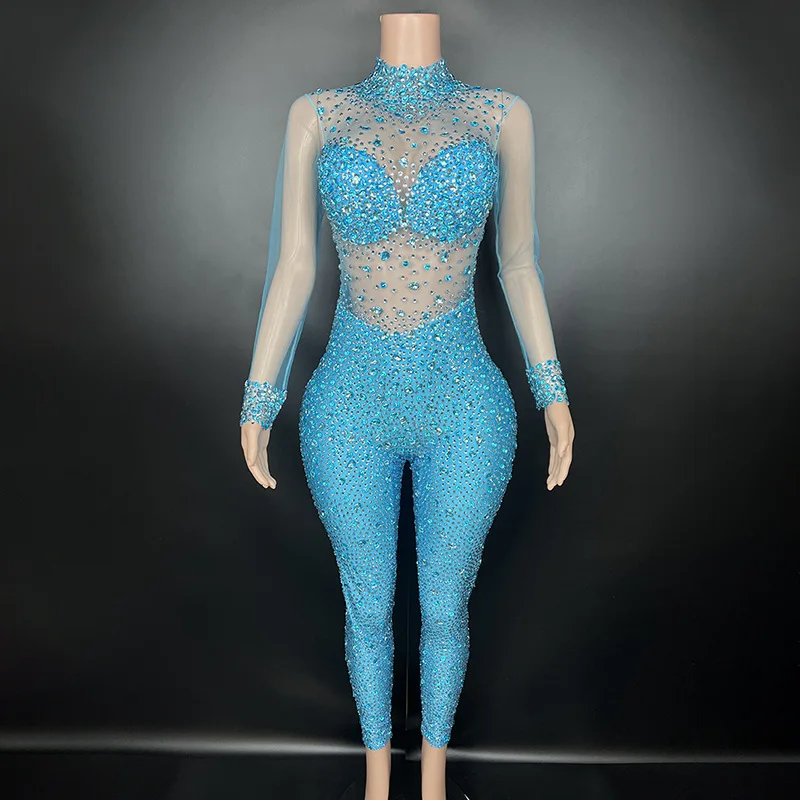 الفاخرة الراين شبكة شفافة بذلة سيدة مساء حفلة موسيقية الماس عيد ميلاد احتفال الزي المرحلة ارتداء #6