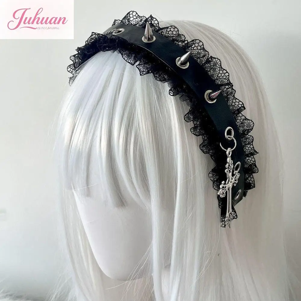 

Personality Girl Japanese Punk Dark Goth Cross Headband Abi Harajuku Y2k Hottie Leather Buckle Chain Headband Accessories