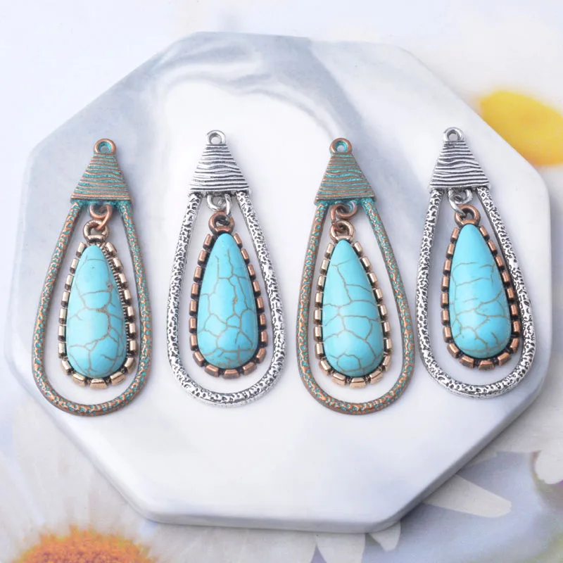 10 Stück Böhmischer Stil Antik Silberfarbene Emaille Acryl Lange Anhänger Metall-Blumen-Ohrringe Anhänger Zubehör DIY Damenschmuck – Detail 3
