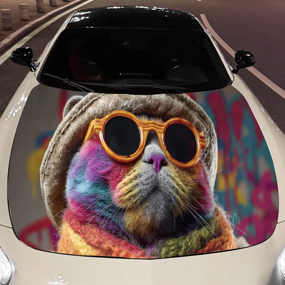 

Colorful Fashion Cat print,car hood stickers,PVC waterproof Self adhesive car hood sticker,car hood decoration protection sticke