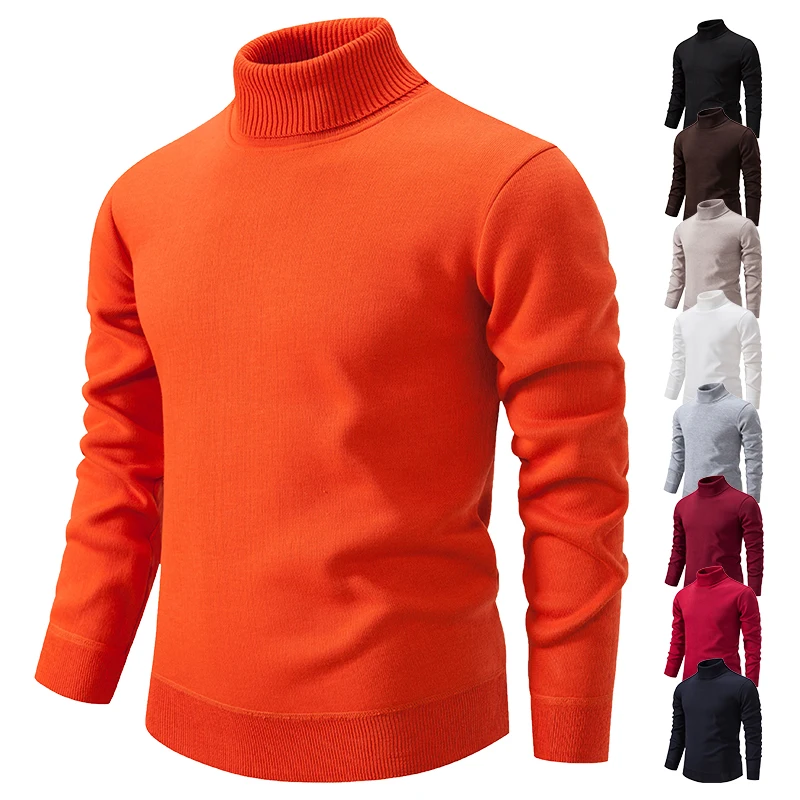 Suéter de cuello alto para hombre, jerseys de punto de lana, ropa sólida elegante, prendas de punto coreanas ajustadas, diseñador cálido de lujo, Invierno