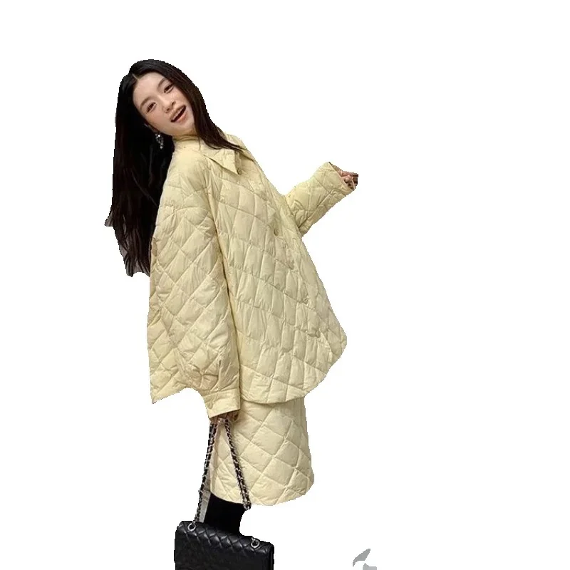 

Autumn Winter Thicken Two-Piece Cotton Jacket Women 2025 New Fashion Loose Casual Warm Cotton Coat Short Skirt Outerwear Female