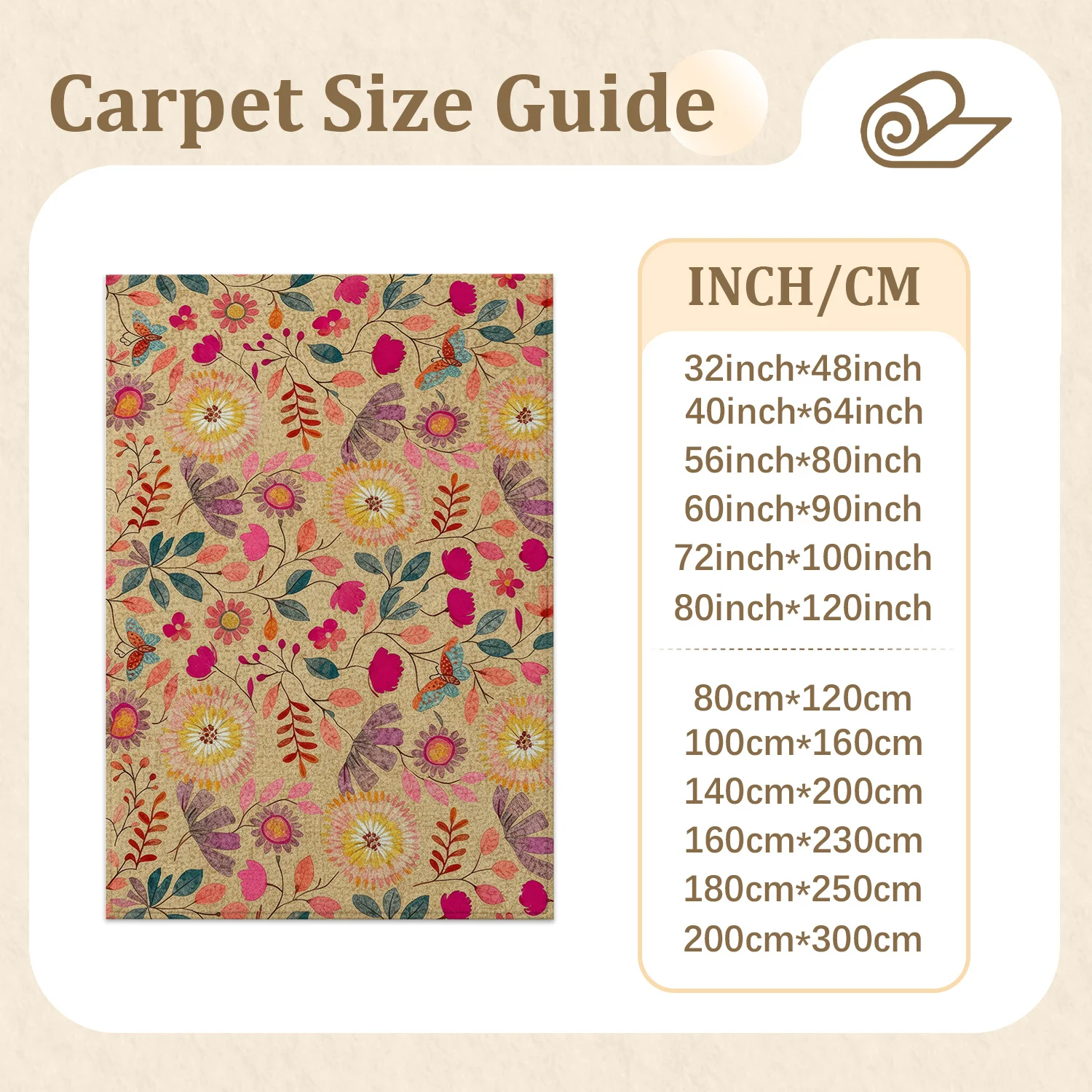 Large Indoor Area Rug Soft Velvet Low Pile Non-Slip Dotted Backing Machine Washable Vibrant Floral Butterfly Design Rug for Living Room Bedroom Home Decor