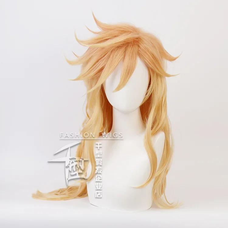 Douma Japanese Anime Cosplay Wig Unisex Light Golden Gradient Synthetic Wig Comic-con Costume Accessories Party Performance Prop