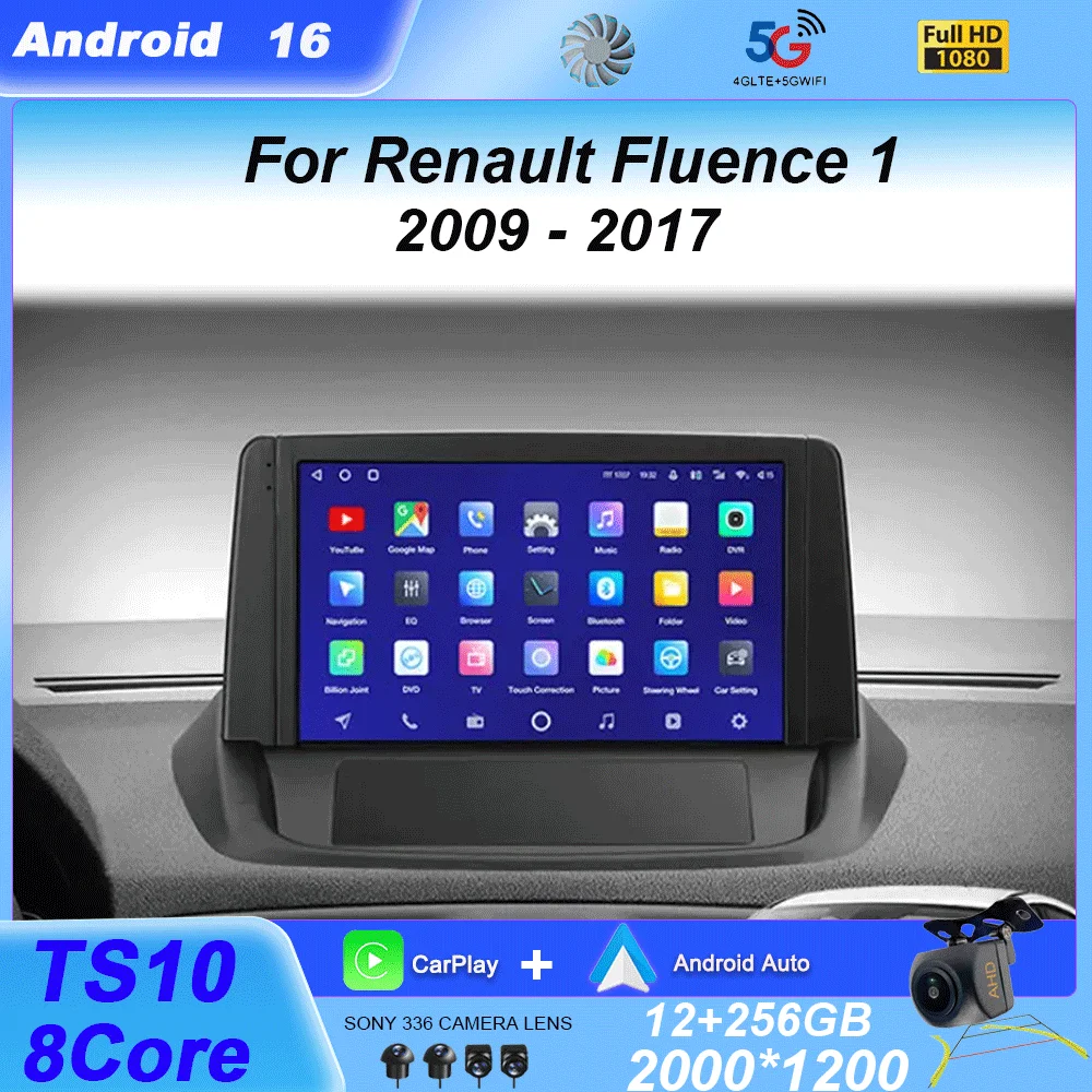 Android 16 para Renault Fluence 1 2009 - 2017, Monitor Multimedia, Carplay, Auto WIFI, Navegación, Reproductor de Video, Estéreo, GPS, Radio, QLED