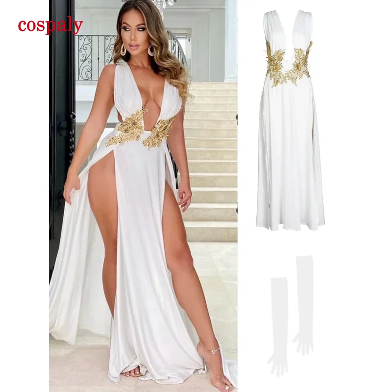 A 2022 women evening party dress vestidos long maxi dress sexy summer deep V neck backless high slit fashion festival dress