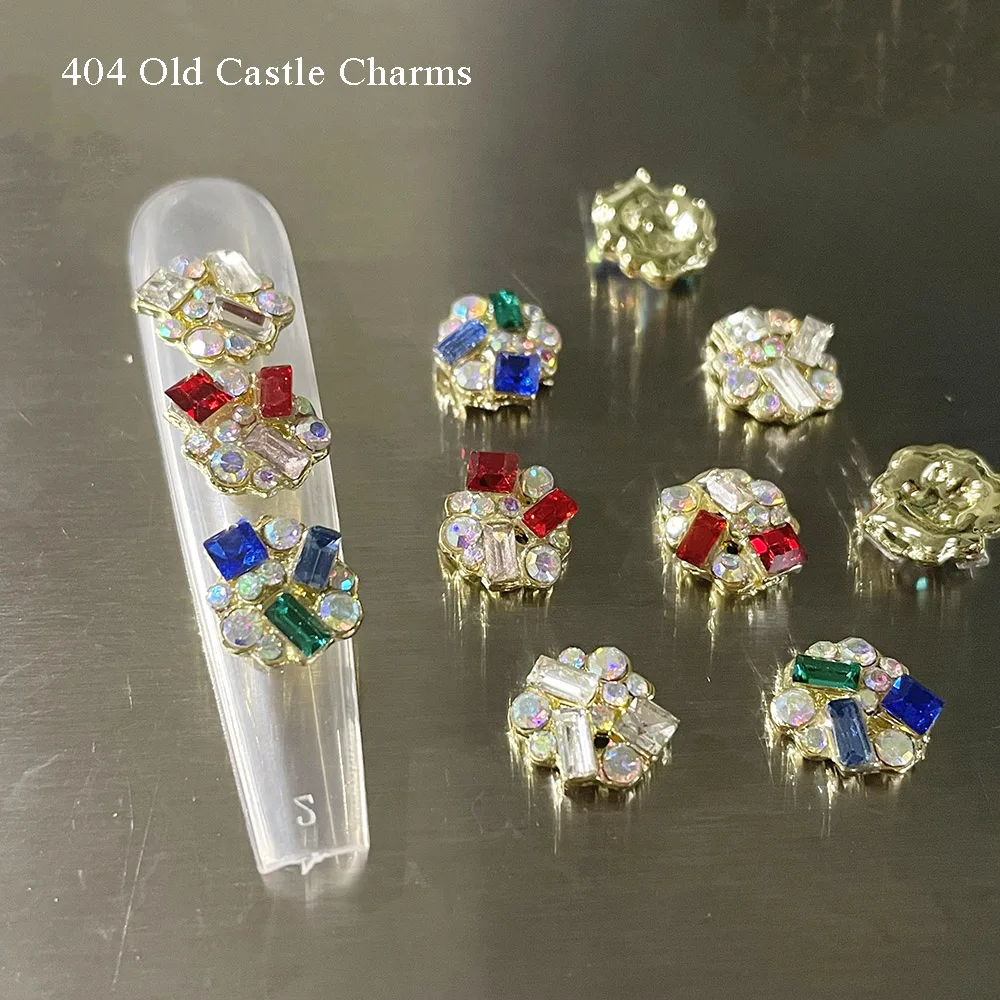 Old Castle Stack Stack Mini Geometry Charms Vintage Lady AB Glass strass gioielli Manicure Metallic Bottom Nail Alloy 404art