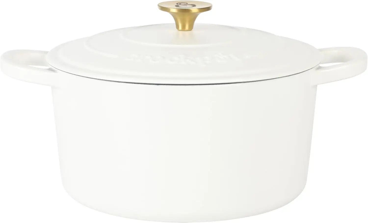 

6-Quart Round European Enameled Dutch Oven Pot With Lid - Matte Linen White w/Gold Knob