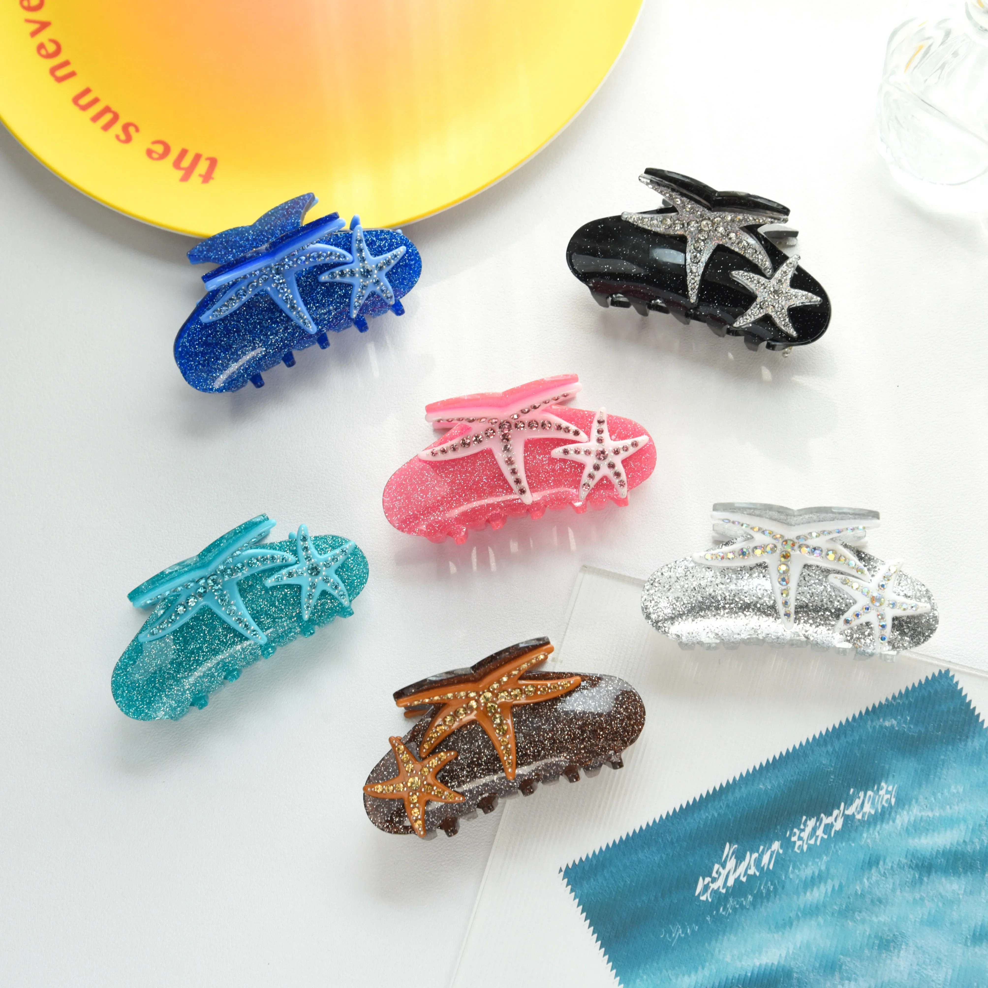 

DuoShang New Sparkling Rhinestone Starfish Hair Claw Acrylic Claw Clips Ocean Series Crab Hair Clips for Women Hair Accessories