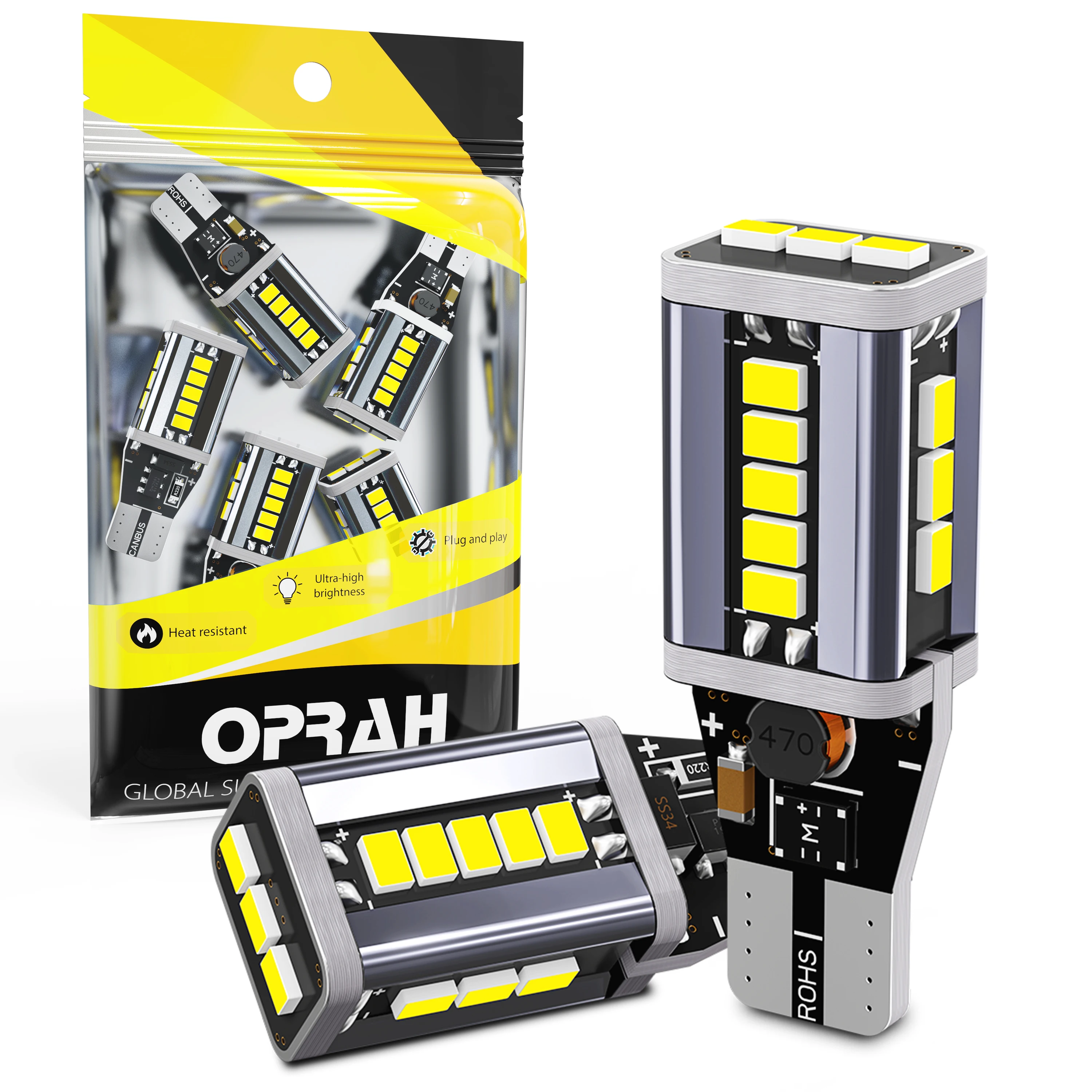 

Oprah 2X High Power T15 W16W 921 912 Canbus LED Bulb 6W 3020 19SMD Super Bright 2400LM Replace for Car Reversing Light White 12V