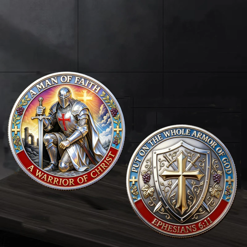 1pc A Man of Faith Commemorative Coin Put On the Whole Armor of God Challenge Coin A Warrior of Christ Souvenir Gifts for Family