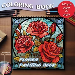 Coloring Book - 7.87 x 7.87 inches 32 pages of beautiful flower coloring book - ideal gift for family or friends