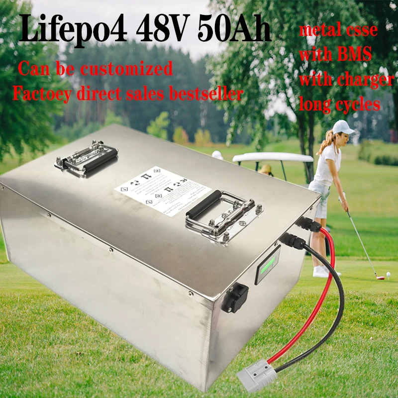 

Lifepo4 Lithium Battery Metal Case Deep Cycle 48V 50Ah With Strong Bms For Golf Cart Solar Storage System Agv+5A Charger