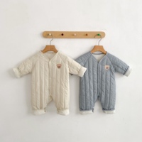 New autumn and winter baby clothing for 0-3 years old, cute baby bear head embroidered thick jumpsuit
