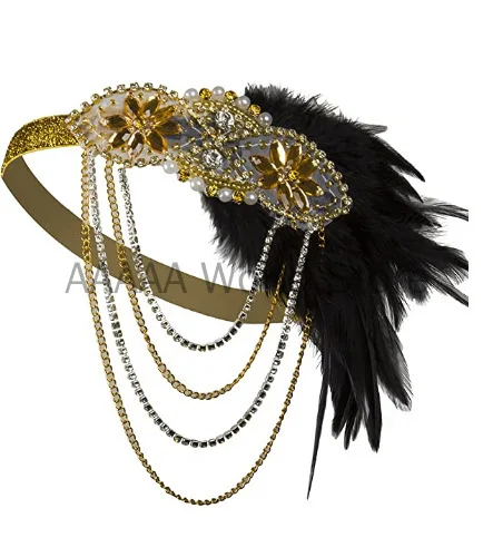 1920s Party Feather Chains Cosplay Props Charleston Accessories Women 20s Flapper Dress Headpiece Great Gatsby Beaded Headband