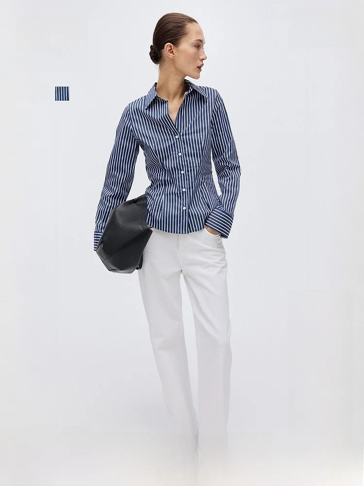 

H&M Women's Slim Fit Shirt High Intelligence Sensation Base Layer Top Button up Cotton Blend Long Sleeve Casual Style