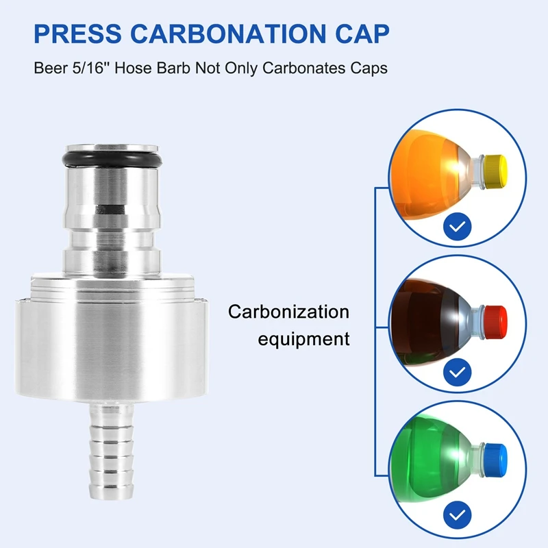 2Pcs/Lot 304 Stainless Steel Carbonation Cap 5/16 Inch Barb, Ball Lock Type, Fit Soft Drink PET Bottles, Homebrew Kegging