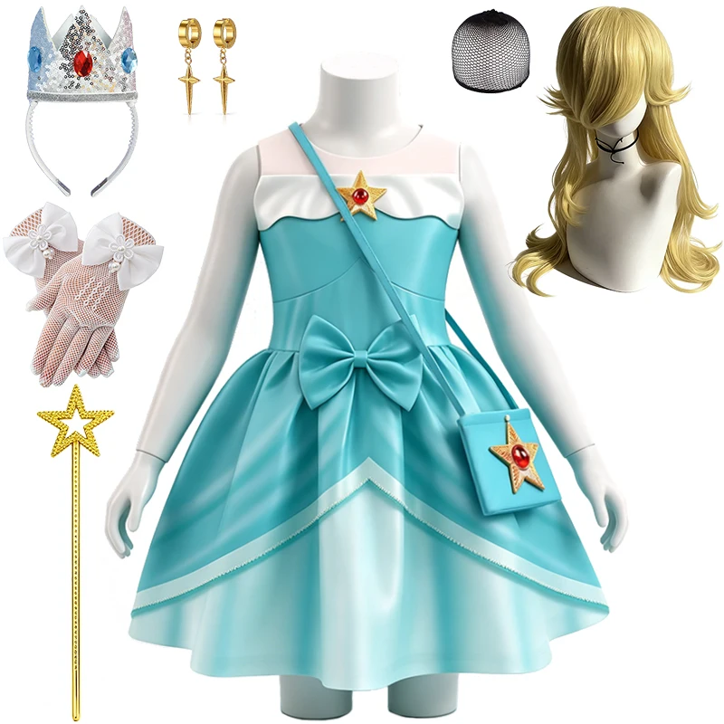Popular Video Games Rosalina Princess Girls Dress Summer Fancy Kids Clothes Halloween Cosplay Party Carnival Children's Costume