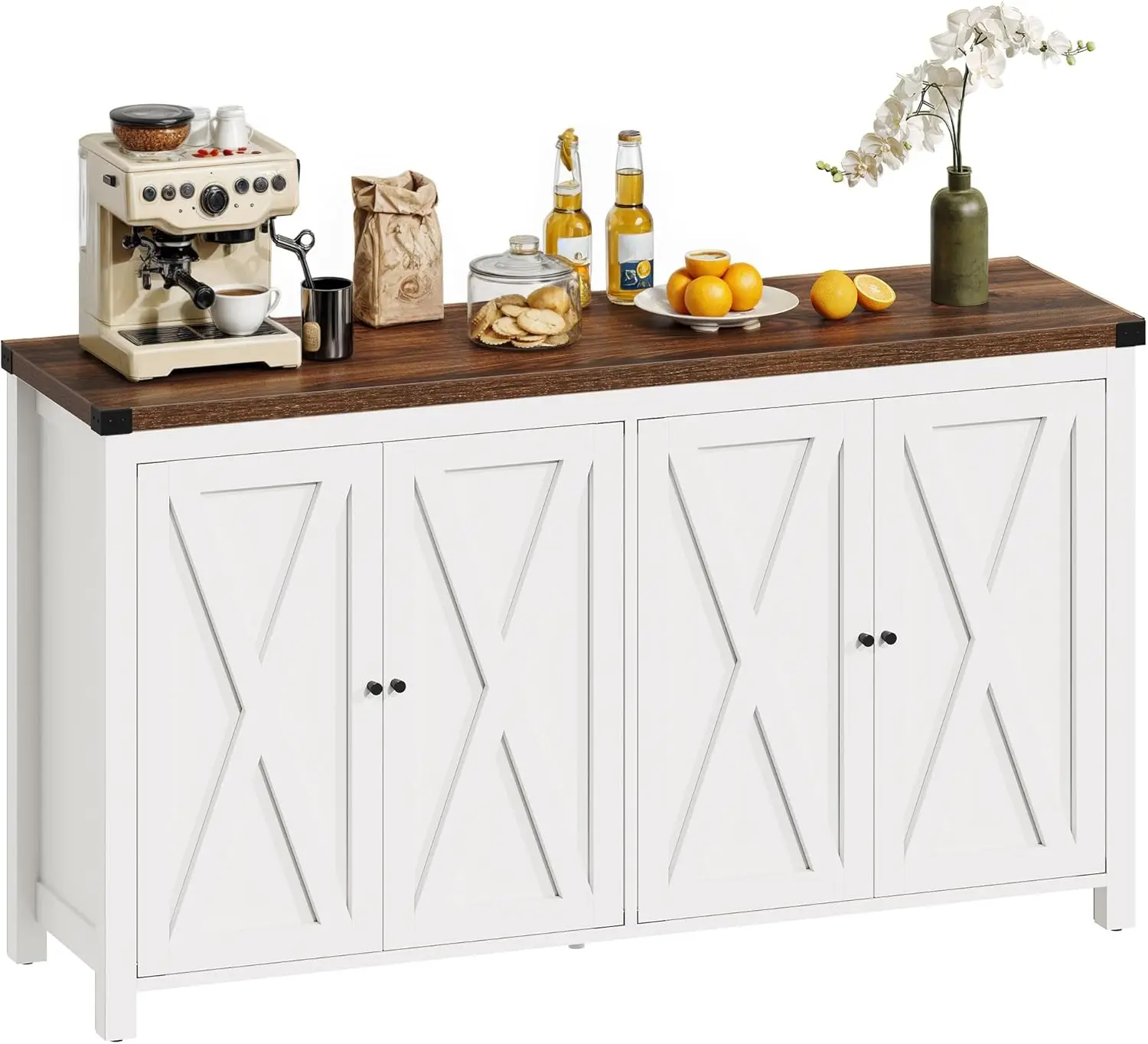 

55'' Sideboard Buffet Cabinet With Storage, Farmhouse Kitchen Storage Cabinet With 4 Doors, Coffee Bar Cabinets