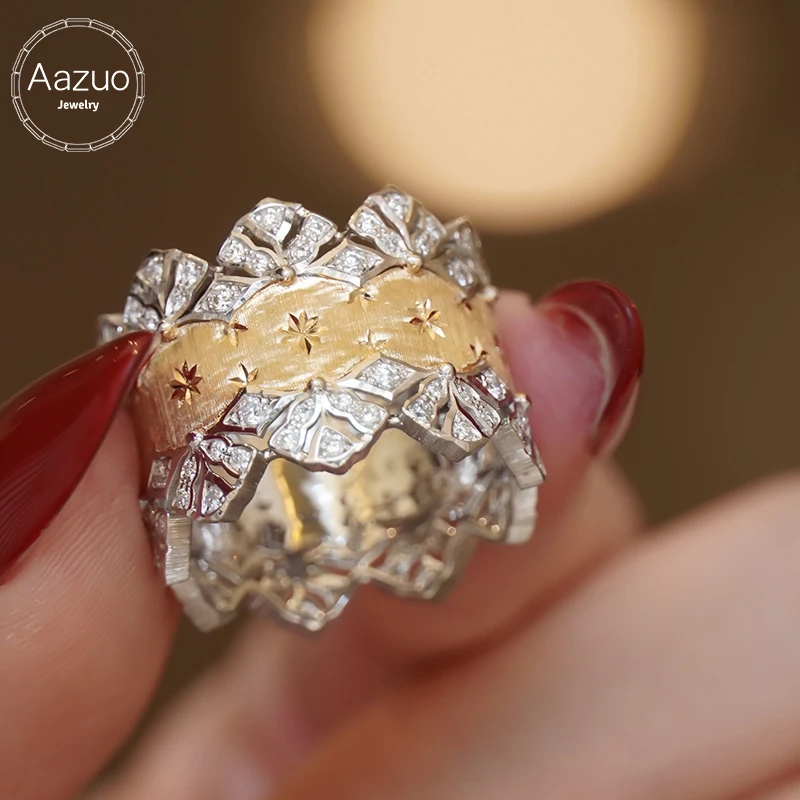 

Aazuo Real Vintage Jewely 18K Solid Yellow Gold Natrual Diamond Luxury Style Laces Rings For Girls & Women Senior Banquet Party