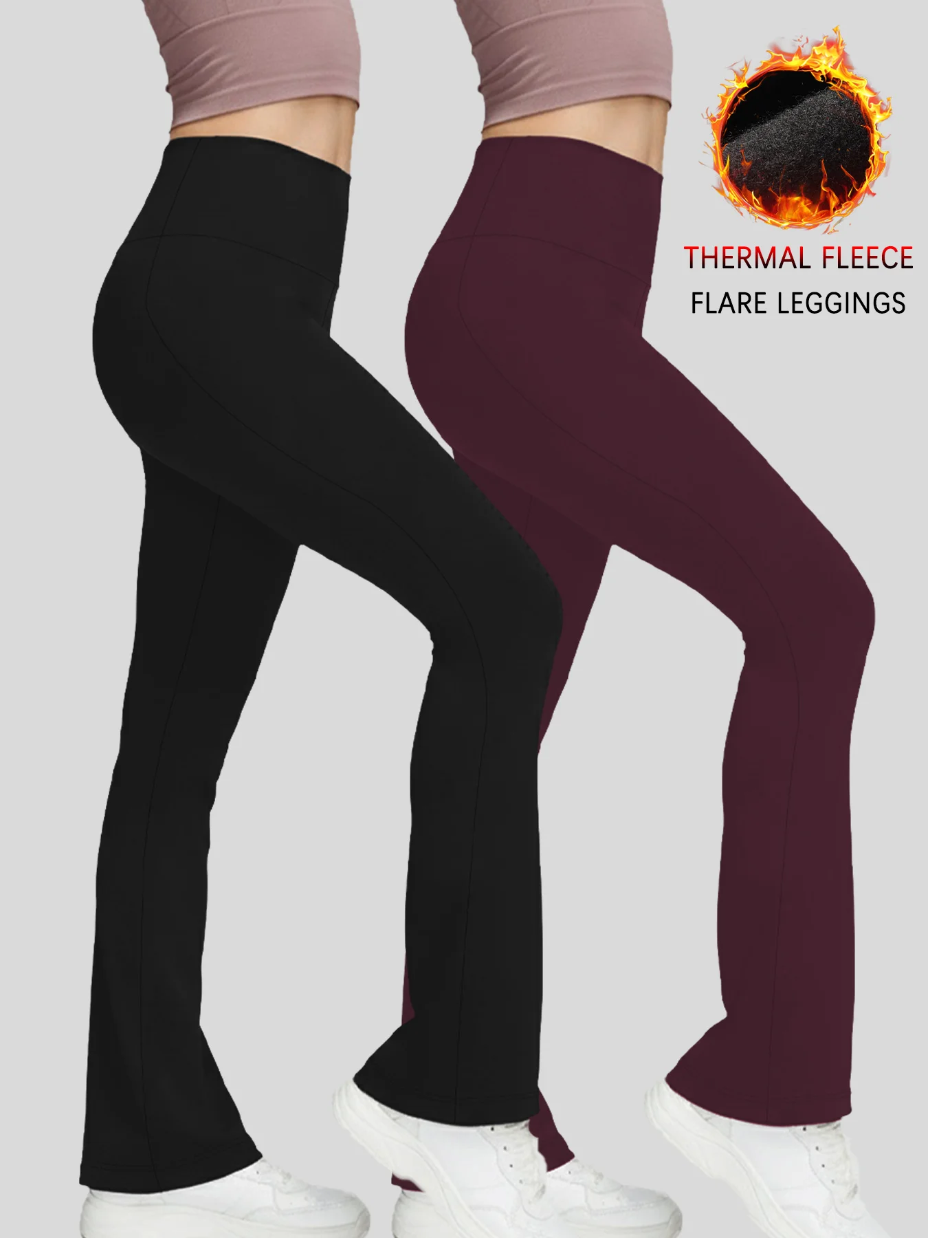 عبوة من قطعتين من السراويل النسائية المبطنة بالصوف عالية الخصر - سراويل فائقة النعومة للتحكم في البطن لليوجا والملابس غير الرسمية #1