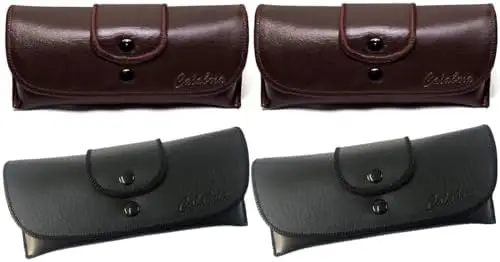 

Винтажный футляр для очков из искусственной кожи с двойной застежкой и петлей для ремня, полужесткий держатель для солнцезащитных очков