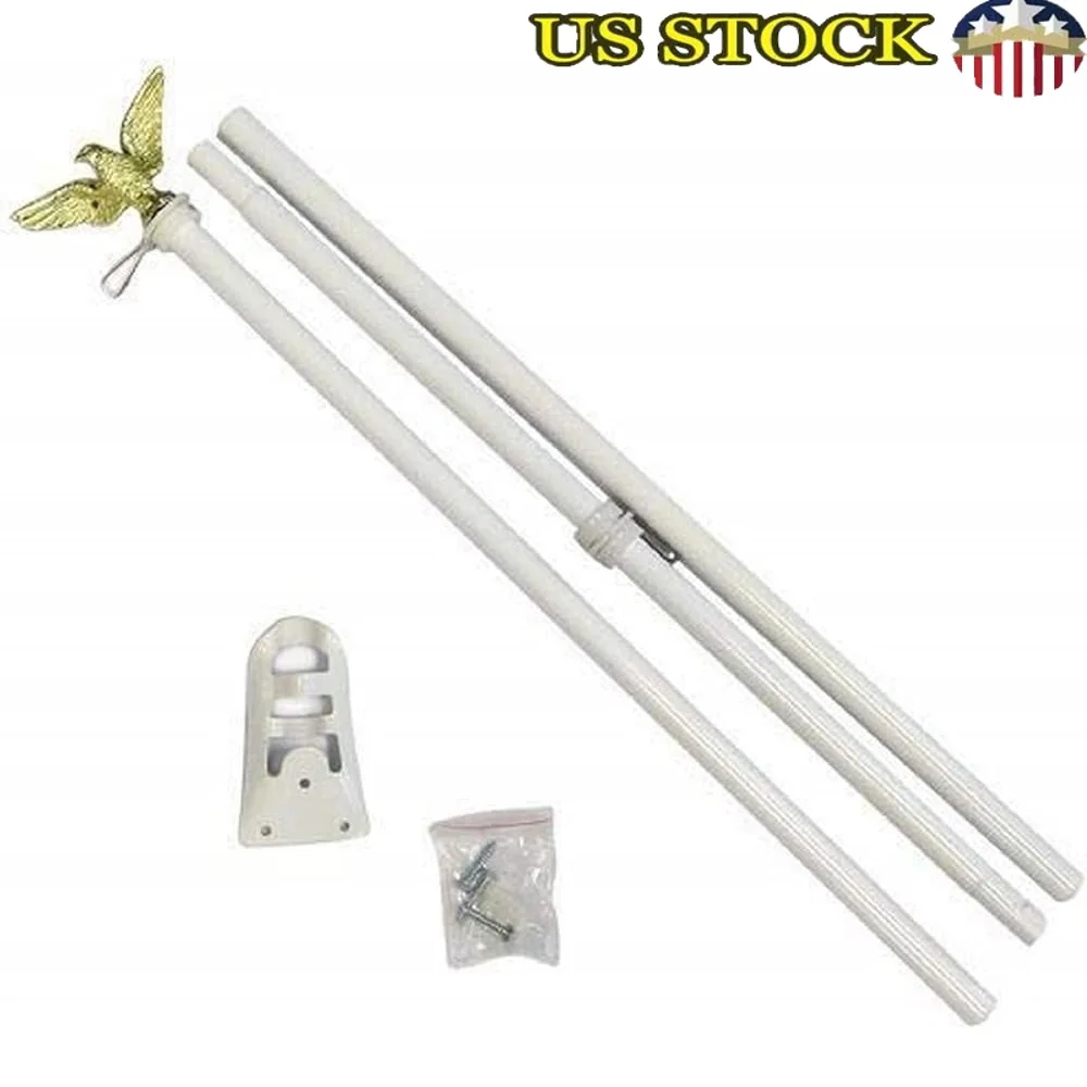 

6ft Steel Flag Pole with Gold Eagle Top Adjustable Clips Wall Bracket Mounting Screws Rust Fade Resistant Garden Decor
