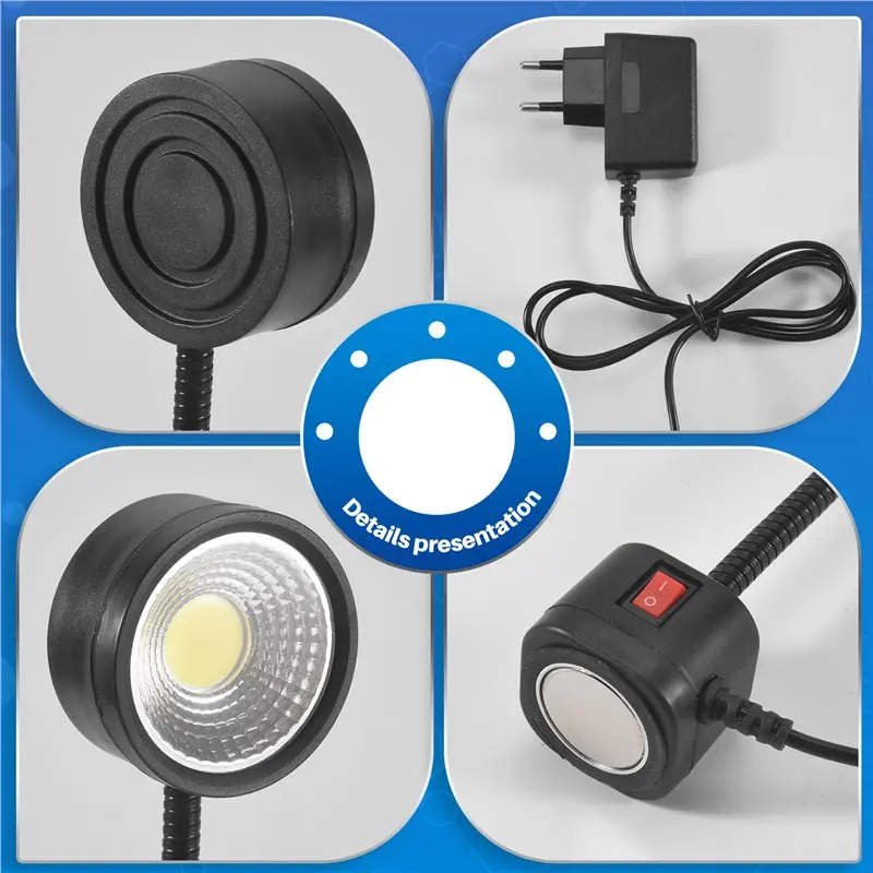 Fresh LED Work Light Magnetic Base Flexible Gooseneck Lamp 220V 5W For Lathe Milling Drill Press Industrial Lighting, Eu Plug