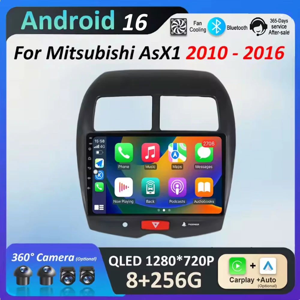 

for Mitsubishi AsX1 2010 2011 2012 2013 2014 2015 2016 Android 16 Wireless Carplay Bluetooth Cooling fan Touch Screen Head Unit
