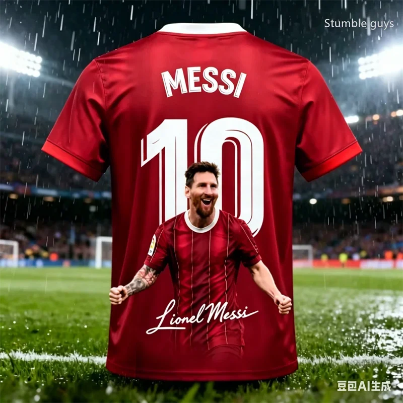 Kids Boys Summer Men Oversized Messi Football Short Sleeve T-shirt Casual Sports Jersey Street Tee Daily Leisure