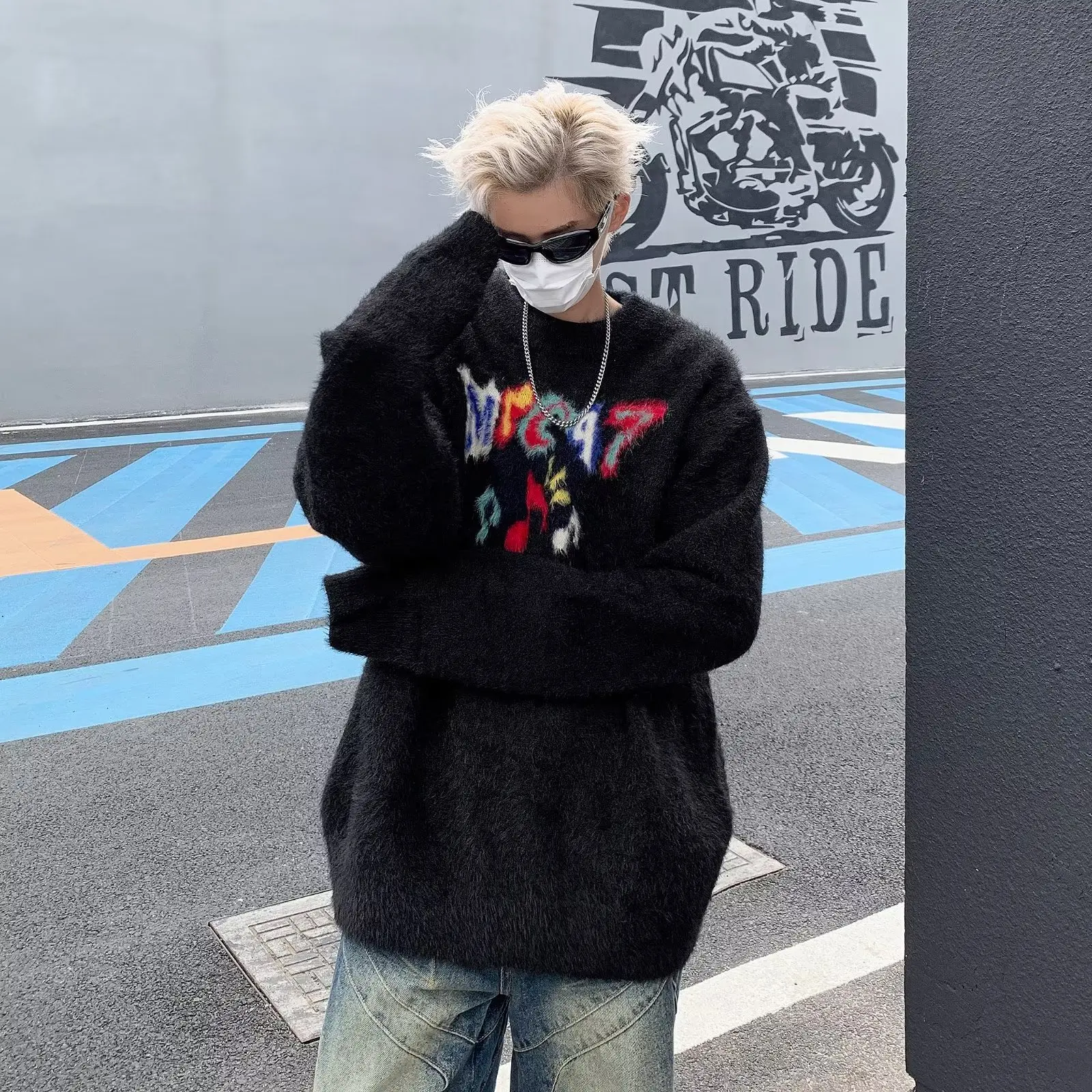 

Американский свитер большого размера на осень и зиму, мужской повседневный цветной трикотаж, большой размер 300, модный бренд