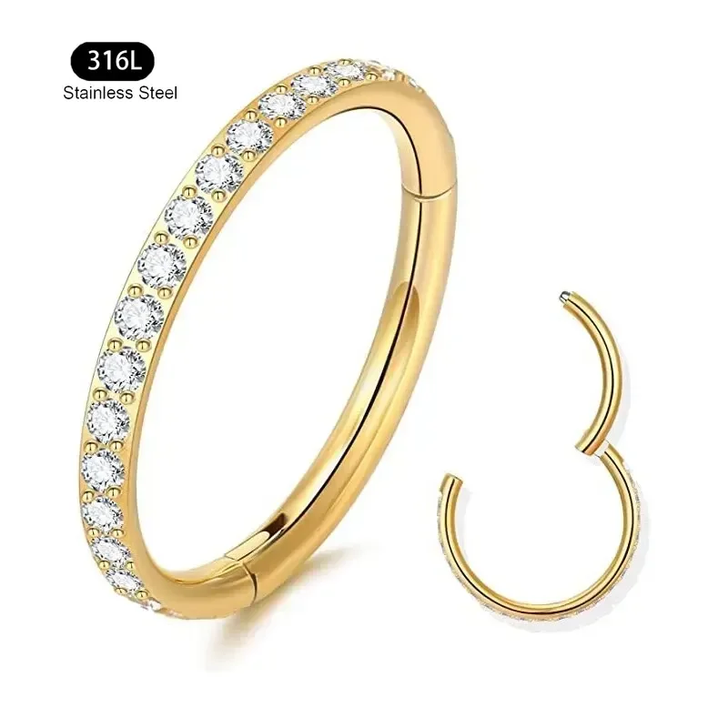 

1PC 316L Stainless Steel Nose Ring with Zircon, Seamless Unisex Hoop Earrings for Septum Helix Tragus Piercing, 18G Jewelry